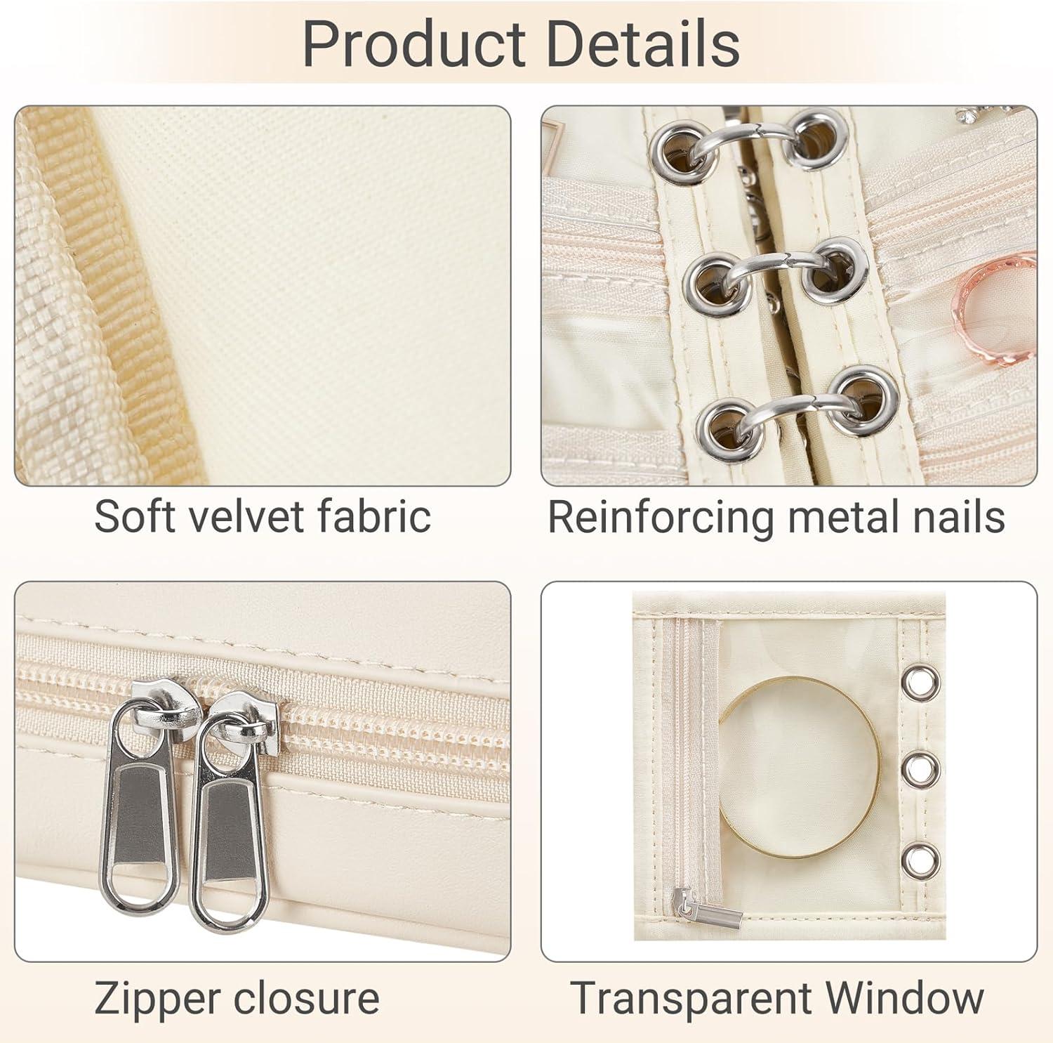 imageMkono Travel Jewelry Organizer Case Mini Jewelry Bag Storage Book with Adjustable Binders for Necklaces Earrings Rings Bracelets Velvet Jewelry Pouch Bag Storage Ideal for Trips ampamp Gifts