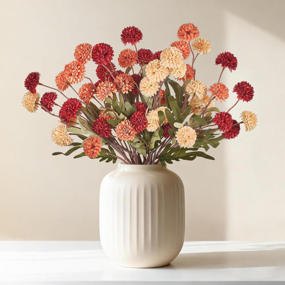 imageMkono Faux Flowers for Vase 10 Pcs 20quot Artificial Mums Flowers with Long Stems Fake Silk Chrysanthemum Flower for DIY Bouquets Centerpieces Home Decorations Floral Arrangement Table BeigeOrange Mixed
