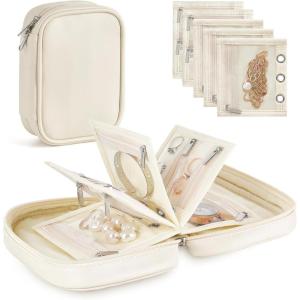 imageMkono Travel Jewelry Organizer Case Mini Jewelry Bag Storage Book with Adjustable Binders for Necklaces Earrings Rings Bracelets Velvet Jewelry Pouch Bag Storage Ideal for Trips ampamp Gifts