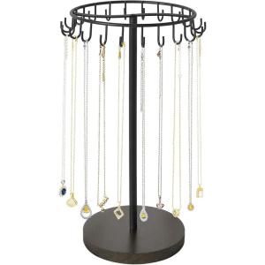 imageMkono Necklace Holder Metal Jewelry Display Stand Necklace Organizer with 30 Hooks for Storage and Hanging Bracelet Keychain Home Room Decor for WomenGoldBlack