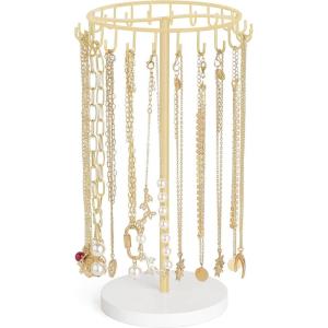 imageMkono Necklace Holder Metal Jewelry Display Stand Necklace Organizer with 30 Hooks for Storage and Hanging Bracelet Keychain Home Room Decor for WomenGoldGold