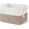 image:imageMkono Woven Storage Basket Cube Cotton Rope Basket for Shelves Clothes Toys Towels Books Rectangle Bin with Handles for Organizing Decorative Gift 13 x 10 x 9 Brown 1 PackBrown and White