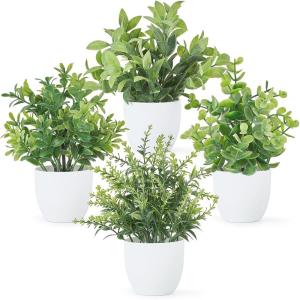 image:imageMkono 4 Packs Fake Plants Mini Artificial Greenery Potted Plants Faux Eucalyptus for Spring Decor Home Indoor Office Table Shelf Room Bathroom Farmhouse Decor