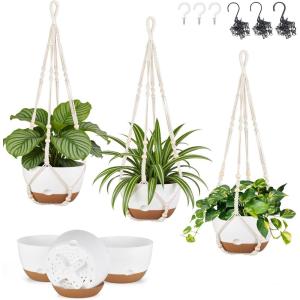 image:imageMkono Set of 310 Inch Hanging Planters for Indoor Plants with Self Watering Outdoor Hanging Plant Pot with Macrame Plant Hangers 2 Kinds Hanging Basket for Garden Home Ceiling Window Decor