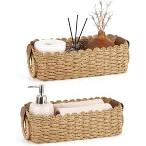 image:imageMkono Small Woven Basket for Organizing 2 Pack Paper Rope Baskets Decorative Storage Bins with Handle Cute Wicker Countertop Container Organizer for Shelves Living Room Bedroom Home Decor