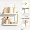 image:imageMkono Bathroom Counter Organizer 2 Tier Storage Shelf Wood Tray Metal Rack for Kitchen Coffee Station Vanity Home Office Countertop Sink Bathroom Decor for Cosmetic Skincare Perfume Gold and White