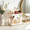 image:imageMkono Bathroom Counter Organizer 2 Tier Storage Shelf Wood Tray Metal Rack for Kitchen Coffee Station Vanity Home Office Countertop Sink Bathroom Decor for Cosmetic Skincare Perfume Gold and White