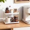 image:imageMkono Bathroom Counter Organizer 2 Tier Storage Shelf Wood Tray Metal Rack for Kitchen Coffee Station Vanity Home Office Countertop Sink Bathroom Decor for Cosmetic Skincare Perfume Gold and White