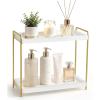 image:imageMkono Bathroom Counter Organizer 2 Tier Storage Shelf Wood Tray Metal Rack for Kitchen Coffee Station Vanity Home Office Countertop Sink Bathroom Decor for Cosmetic Skincare Perfume Gold and White