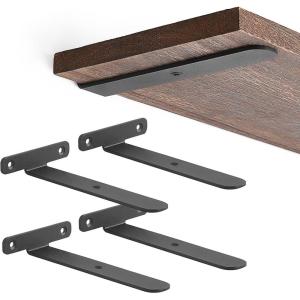 image:imageMkono 4 Pack Shelf Brackets Black Heavy Duty Metal Hidden L Bracket for Shelves Support Minimalistic Floating Shelf Bracket 4 Inch Rustic Industrial Wall Shelf Brackets4 Inch