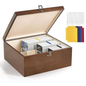 image:imageMkono Trading Card Storage Box Holds 1800 Cards with 10 Colorful Dividers amp 3 Card Supporters 3 Row Wooden Commander Deck Case Holder Organizer Fits for MTG YGO TCG PTCG and Sport Cards