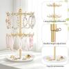 image:imageMkono Bracelet Holder Gold Metal Rotating Bracelet Display Stand 2 Tier Jewelry Organizer with 24 Hooks and Wood Tray Adjustable Tree Stand Tower Rack for Storage Selling KeyChain Bangle Accessories