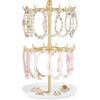 image:imageMkono Bracelet Holder Gold Metal Rotating Bracelet Display Stand 2 Tier Jewelry Organizer with 24 Hooks and Wood Tray Adjustable Tree Stand Tower Rack for Storage Selling KeyChain Bangle Accessories