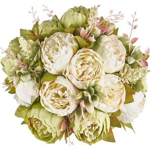 image:imageMkono Peonies Artificial Flowers 2 Packs 13 Stems Faux Peony Flowers Real Touch Fake Silk Bouquet for Arrangements Dining Table Centerpieces for Kitchen Bridal Wedding Party 2 Mixed WhiteNew Green