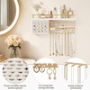 image:imageMkono Hanging Jewelry Organizer Wall Mounted Jewelry Organizer Necklace Holder with Rustic Wood Shelf Ring Display Box Ear Studs Earring Holder Bracelet Organizer GoldGold