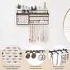 image:imageMkono Hanging Jewelry Organizer Wall Mounted Jewelry Organizer Necklace Holder with Rustic Wood Shelf Ring Display Box Ear Studs Earring Holder Bracelet Organizer GoldBrown