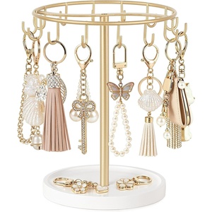 image:imageMkono Keychain Display Stand with Tray Metal Bracelet Holder Organizer with 14 Hooks Storage Keychains Hand Sanitizer for Vendor Table Counter Decor