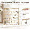 image:imageMkono 5Tier Earring Holder Organizer Metal Jewelry Display Stand with Tray Storage Rack for Hanging 112 Pairs of Stud Earrings Rings Home Room Dressing Table Deocr Gift for WomenGold