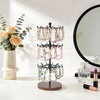 image:imageMkono Bracelet Holder Gold Metal Rotating Bracelet Display Stand 3 Tier Jewelry Tower rack with 36 Hooks and Wood Base Modern Adjustable Storage Organizer Tree for Selling Bangle Accessories WoodBrown