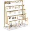 image:imageMkono 5Tier Earring Holder Organizer Metal Jewelry Display Stand with Tray Storage Rack for Hanging 112 Pairs of Stud Earrings Rings Home Room Dressing Table Deocr Gift for WomenGold