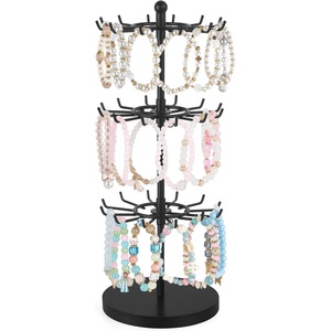 image:imageMkono Bracelet Holder Gold Metal Rotating Bracelet Display Stand 3 Tier Jewelry Tower rack with 36 Hooks and Wood Base Modern Adjustable Storage Organizer Tree for Selling Bangle Accessories WoodBlack