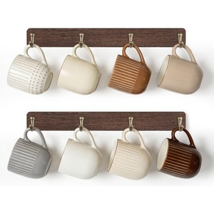 image:imageMkono Coffee Mug Holder Wall Mounted Rustic Coffee Mug Rack with 8 Hooks Metal Display Shelf Wooden Tea Cup Organizer Hanger for Kitchen Dining Room Cabinet Coffee BarSet of 2 BrownBrown