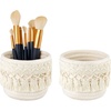 image:imageMkono Macrame Makeup Brush Holder Organizer Comb Brushes Mini Storage Basket Set of 2 Boho Decor Baskets for Pen Pencil Box Container Small IvoryIvory