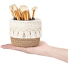image:imageMkono Macrame Makeup Brush Holder Organizer Comb Brushes Mini Storage Basket Set of 2 Boho Decor Baskets for Pen Pencil Box Container Small IvoryYellow and White