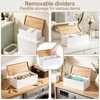 image:imageMkono Tampon Holder Wood Storage Box with Lid Rectangle Sanitary Pad with 2 Removable Dividers Decorative Feminine Product Organizer Basket for Shelf Bedroom Bathroom