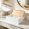 image:imageMkono Tampon Holder Wood Storage Box with Lid Rectangle Sanitary Pad with 2 Removable Dividers Decorative Feminine Product Organizer Basket for Shelf Bedroom Bathroom