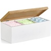 image:imageMkono Tampon Holder Wood Storage Box with Lid Rectangle Sanitary Pad with 2 Removable Dividers Decorative Feminine Product Organizer Basket for Shelf Bedroom Bathroom