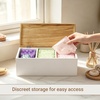 image:imageMkono Tampon Holder Wood Storage Box with Lid Rectangle Sanitary Pad with 2 Removable Dividers Decorative Feminine Product Organizer Basket for Shelf Bedroom Bathroom
