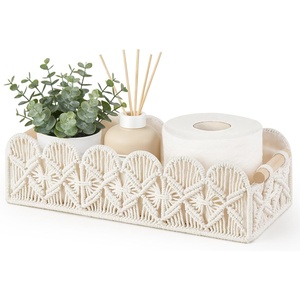 image:imageMkono Macrame Storage Basket Scalloped Edge Toilet Paper Basket Boho Woven Decor Small Countertop Organizer with Handles for Shelf Living Room Bedroom HomeOffice 1 Pack Ivory