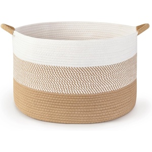 image:imageMkono Woven Storage Basket 47L Cotton Rope Blanket Basket with Handles Boho Decorative Bin Laundry Hamper for Toys Pillows Clothes Living Room Nursery 177W x 118H
