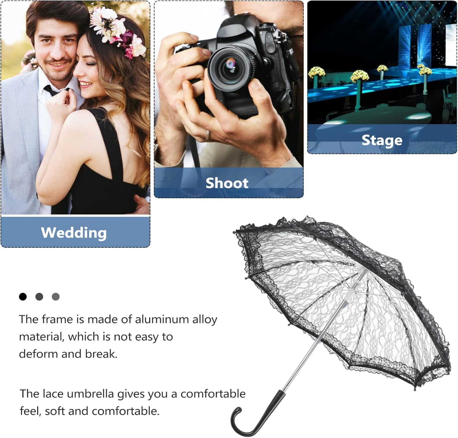 Toyvian Lace Parasol Umbrella Vintage Wedding Bridal Umbrella for Photo Props Wedding DecorationBlack