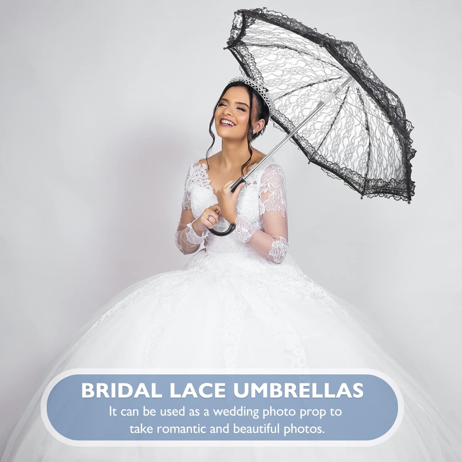 Toyvian Lace Parasol Umbrella Vintage Wedding Bridal Umbrella for Photo Props Wedding DecorationBlack