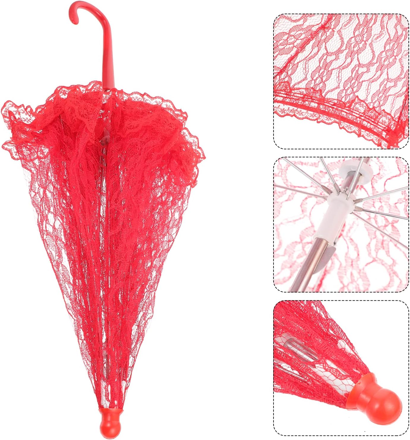 Toyvian Lace Parasol Umbrella Vintage Wedding Bridal Umbrella for Photo Props Wedding DecorationRed