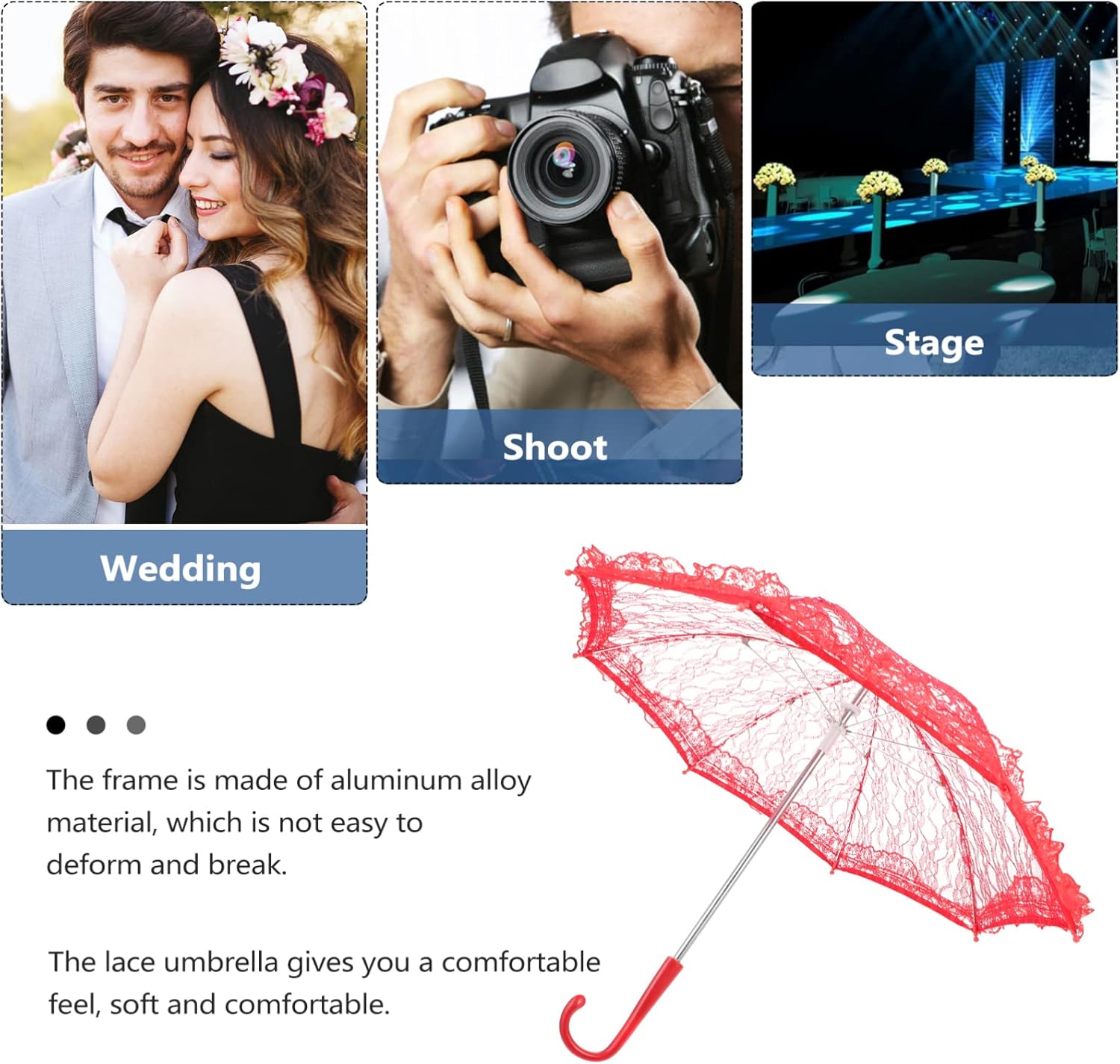 Toyvian Lace Parasol Umbrella Vintage Wedding Bridal Umbrella for Photo Props Wedding DecorationRed