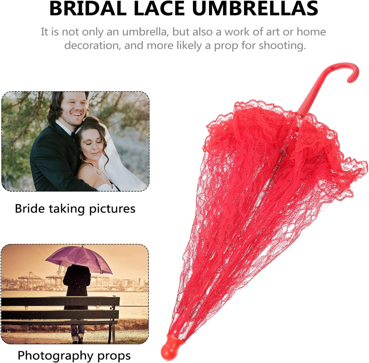 Toyvian Lace Parasol Umbrella Vintage Wedding Bridal Umbrella for Photo Props Wedding DecorationRed