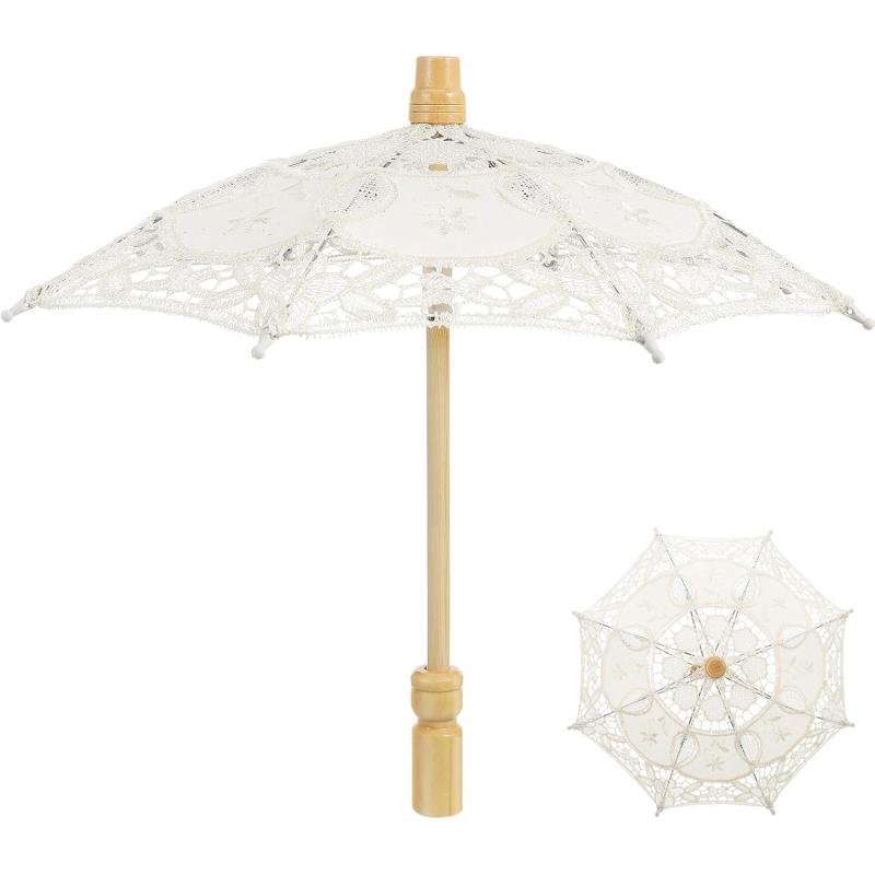 Mini Lace Parasol Umbrella  Tiny White Vintage Wedding Bridal Umbrella for Photo Props Wedding Table Decoration Wedding Guest Small Parasol 15x26cm