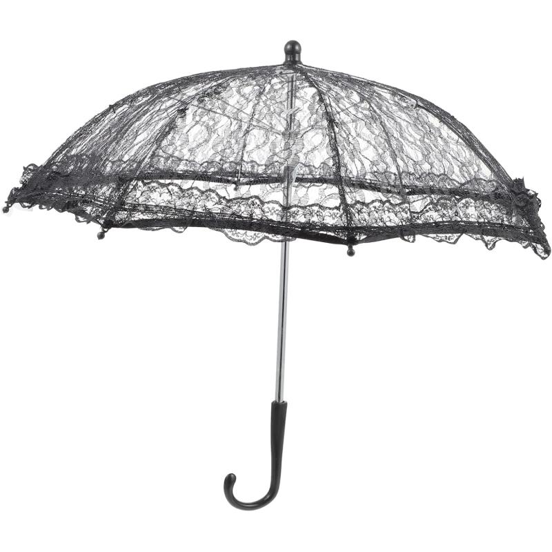 Toyvian Lace Parasol Umbrella Vintage Wedding Bridal Umbrella for Photo Props Wedding DecorationBlack