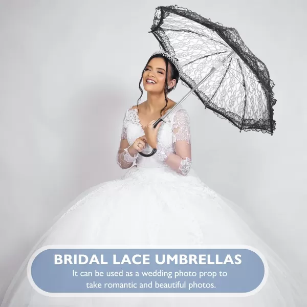 Toyvian Lace Parasol Umbrella Vintage Wedding Bridal Umbrella for Photo Props Wedding DecorationBlack