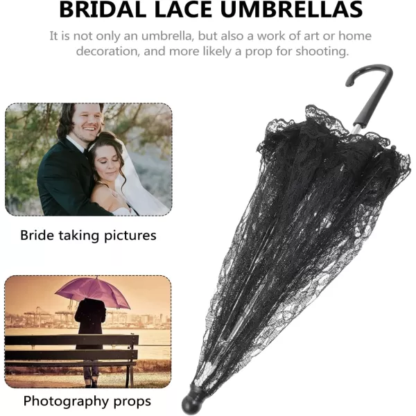 Toyvian Lace Parasol Umbrella Vintage Wedding Bridal Umbrella for Photo Props Wedding DecorationBlack