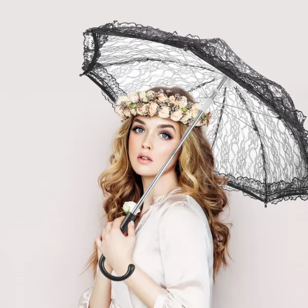 Toyvian Lace Parasol Umbrella Vintage Wedding Bridal Umbrella for Photo Props Wedding DecorationBlack