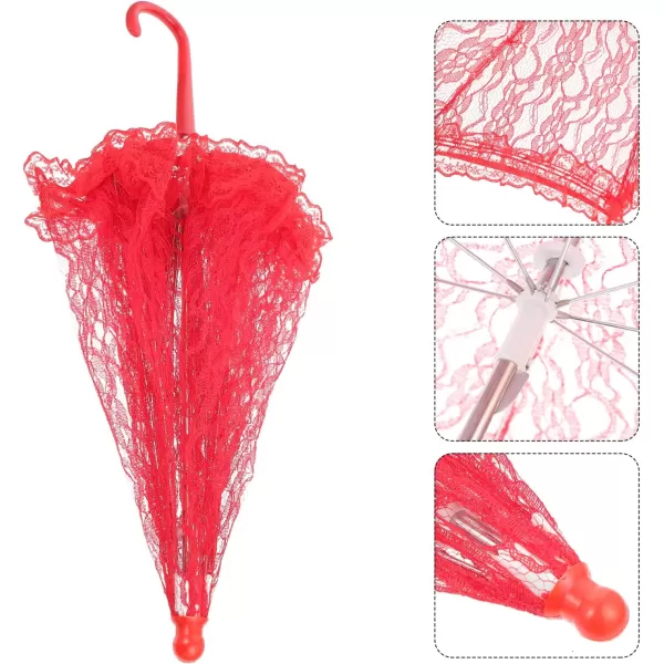 Toyvian Lace Parasol Umbrella Vintage Wedding Bridal Umbrella for Photo Props Wedding DecorationRed