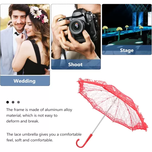 Toyvian Lace Parasol Umbrella Vintage Wedding Bridal Umbrella for Photo Props Wedding DecorationRed