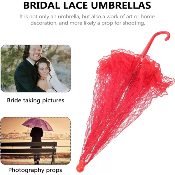 Toyvian Lace Parasol Umbrella Vintage Wedding Bridal Umbrella for Photo Props Wedding DecorationRed