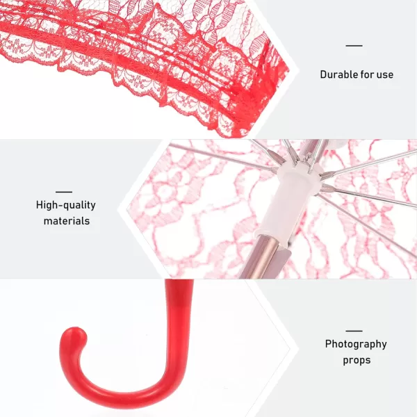 Toyvian Lace Parasol Umbrella Vintage Wedding Bridal Umbrella for Photo Props Wedding DecorationRed