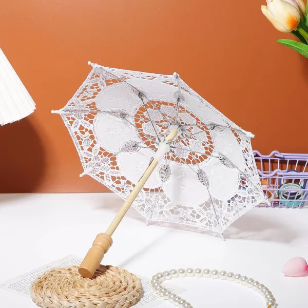 Toyvian Mini Wedding Bridal Umbrella Tiny Embroidery Lace Parasol Decorative Umbrella Photography Prop Chinese Umbrella for Wedding Costumes Cosplay Decor White56x104 inches