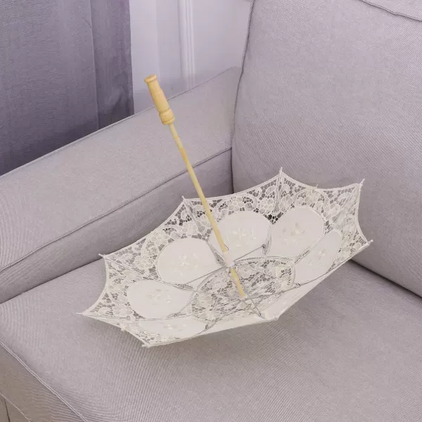 Toyvian 2pcs Wedding Lace Umbrella Handmade Cotton Craft Umbrella Wedding Photography Prop Wedding Decoration White BeigeBeige